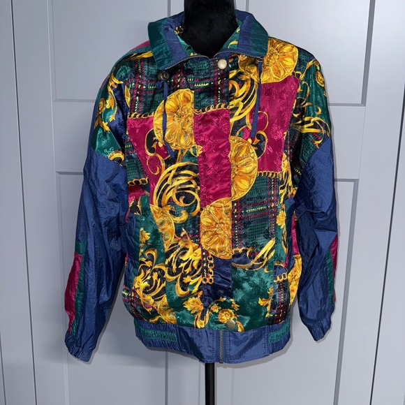 River Edge Sport Other - River Edge 80's Sport Windbreaker Jacket Sz M Colorful Baroque Print Nylon Track